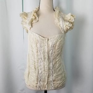 Vintage Bebe Ivory Embroidered Ruffle blouse Size L
